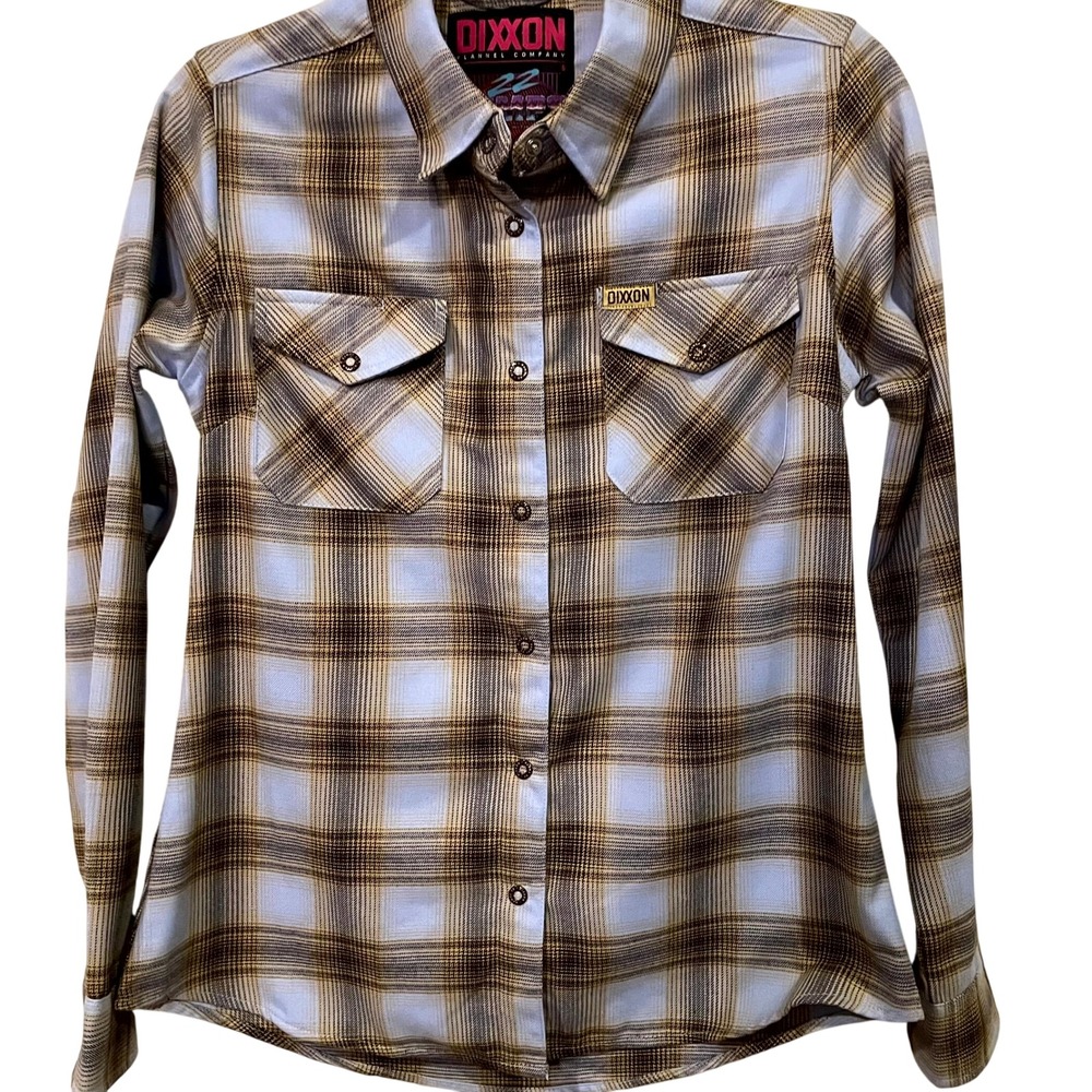 DIXXON Tan and White Plaid  Small Youth button down. Like new